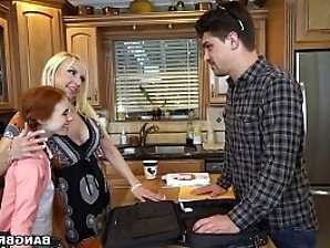 Petite ginger teen Dolly Little gives head and rides fat boner like a pro.
