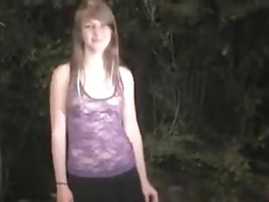 Slutty teen was just wandering around in the woods and got a tempting offer.