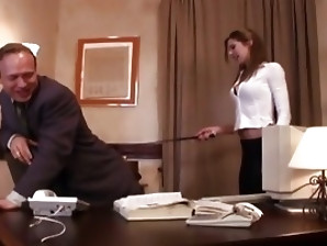 Slender secretary enters the office of her boss and got dicked for a raise.