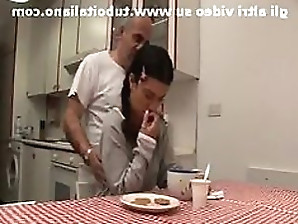 Gorgeous Italian teen girl wanks an old mans thick old cock and takes a pearl necklace.